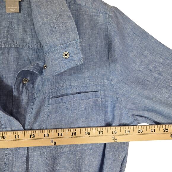 Chicos Chambray Linen Tunic Dress Drawstring Cover up Blue Mini Dress  #915 - Picture 8 of 11